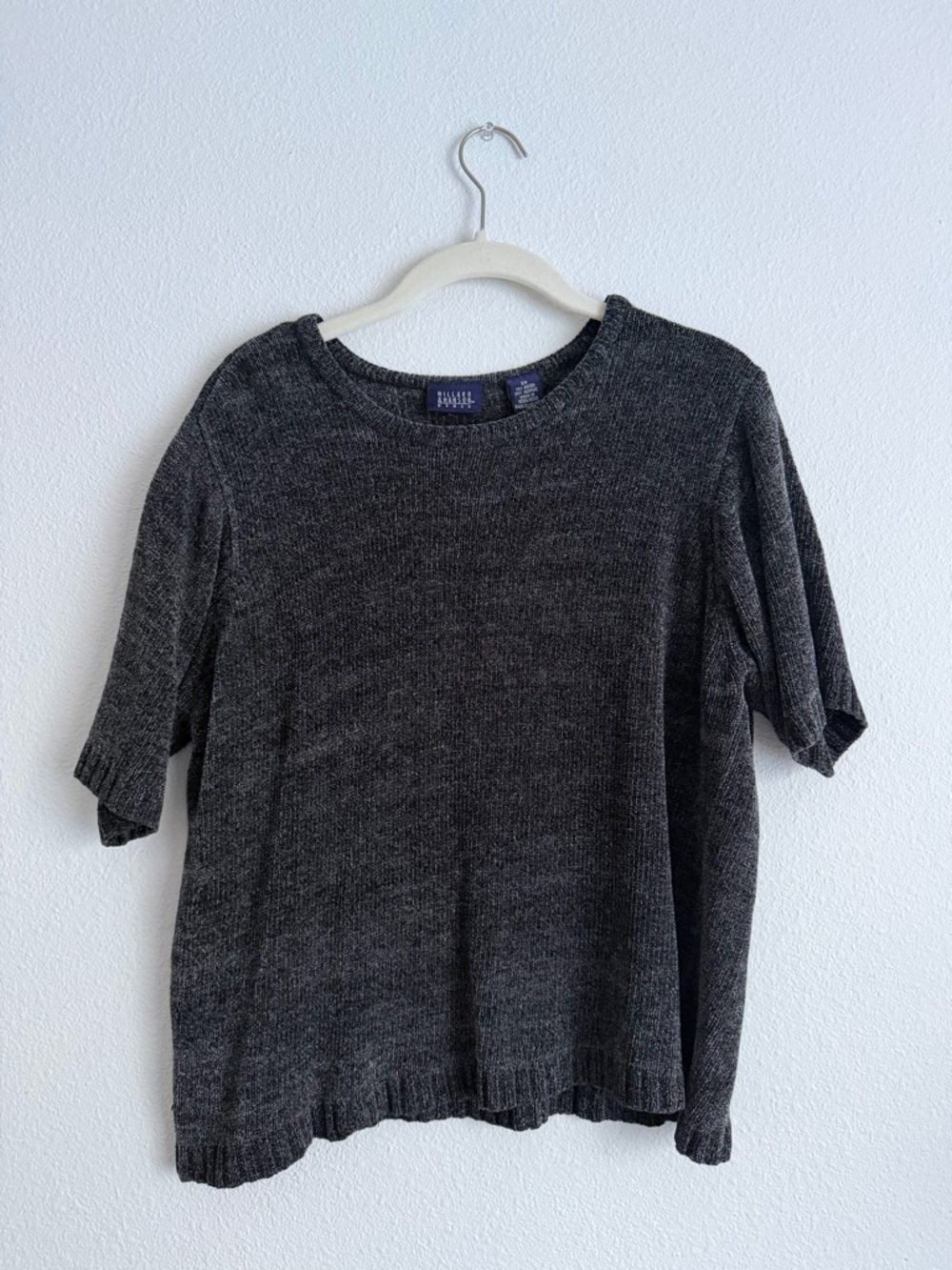 Vintage Charcoal Gray Ribbed Short Sleeve Sweater